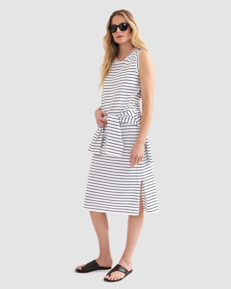 Kule The Tank Dress - White/Navy Pinstripe