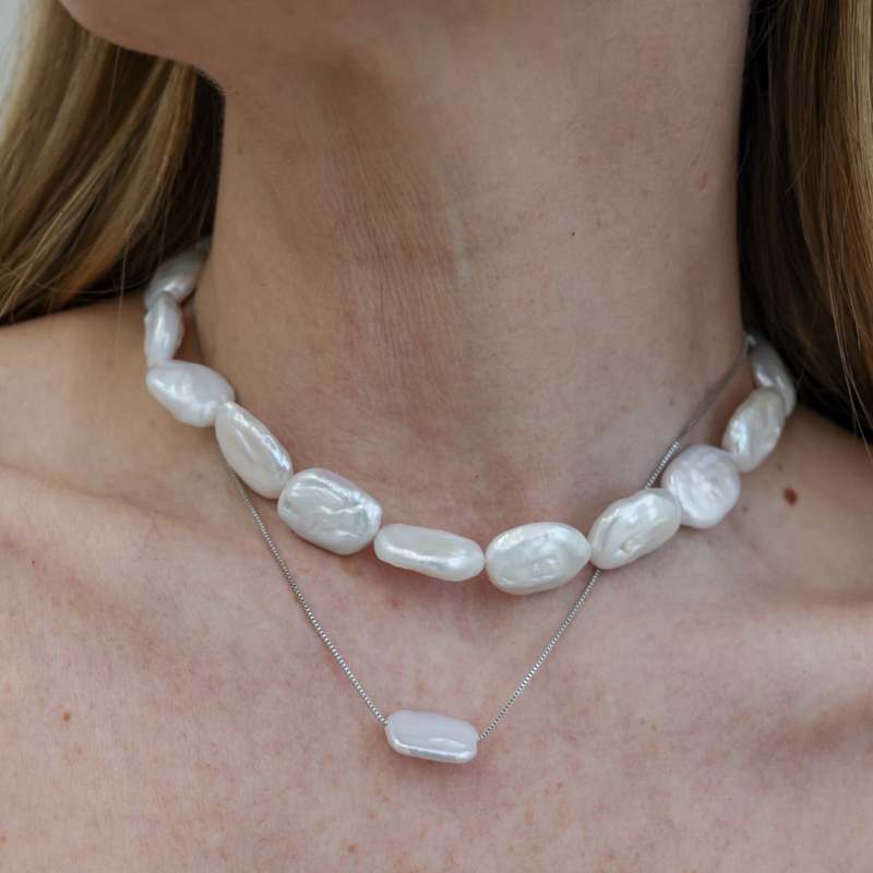 London Atelier Byproduct Freshwater Irregular Square Pearl Pendant Necklace