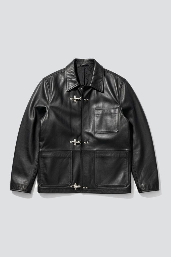 Assembly Black Leather Fireman Field Coat