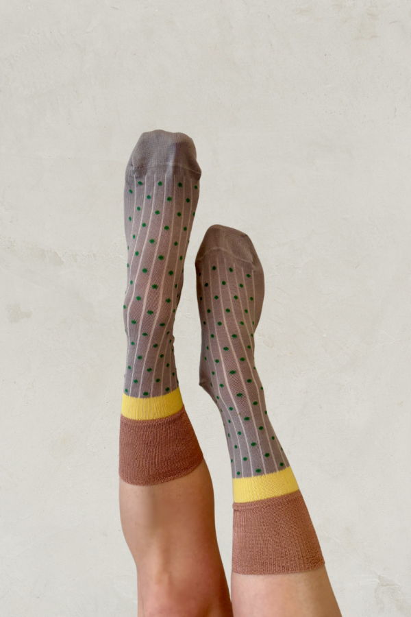 Exquisite J Mini-Dots Socks - Grey & Green