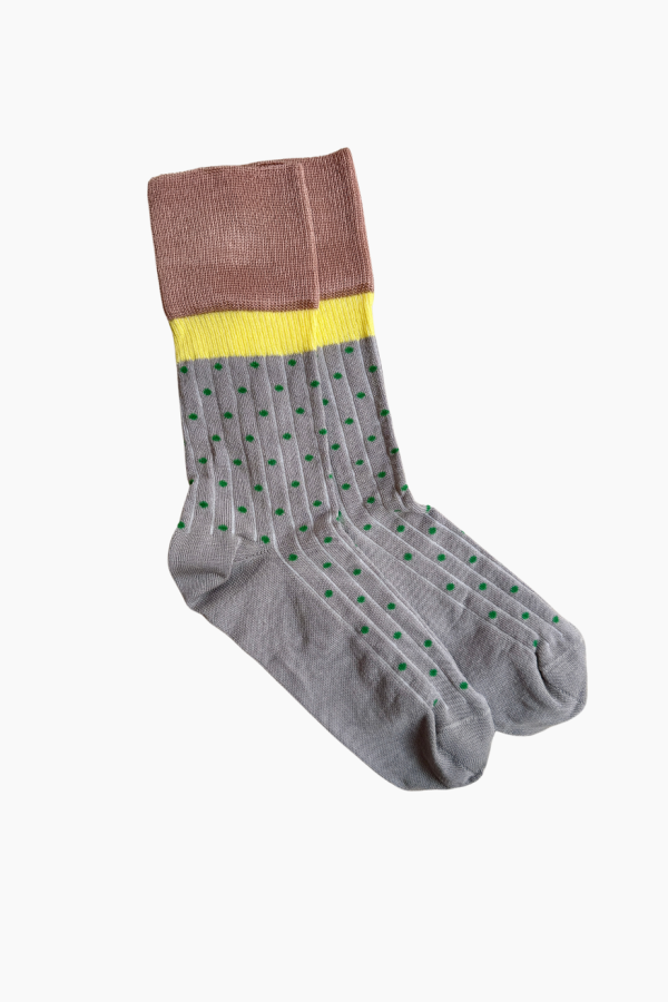 Exquisite J Mini-Dots Socks - Grey & Green