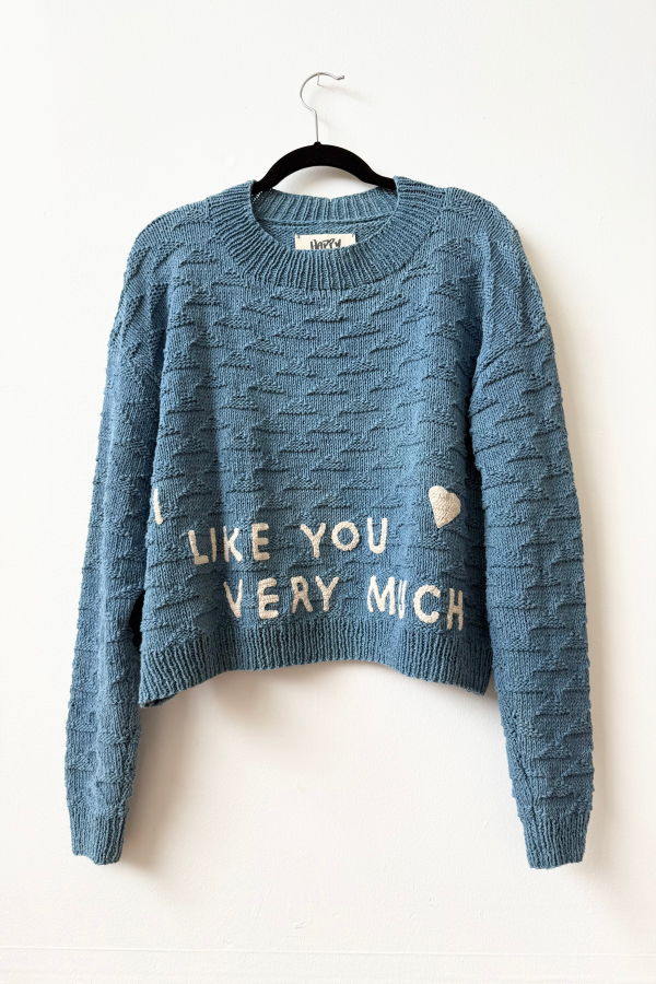 Happy French Gang I Like You Very Much Hand Knit & Natural Dyes & Crochet Appliqué Sweater