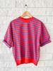 Clare V. Short Sleeve Oversized Sweatshirt - Red/Bright Cobalt Stripes - Thumbnail 1