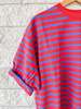 Clare V. Short Sleeve Oversized Sweatshirt - Red/Bright Cobalt Stripes - Thumbnail 3