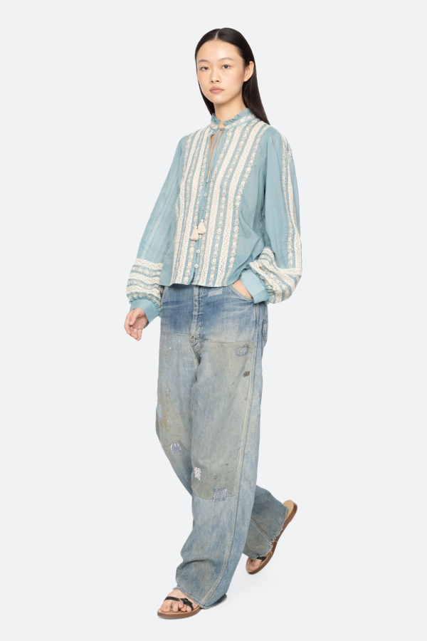 Sea NY Kirsten Print Long Sleeve Top - Sky