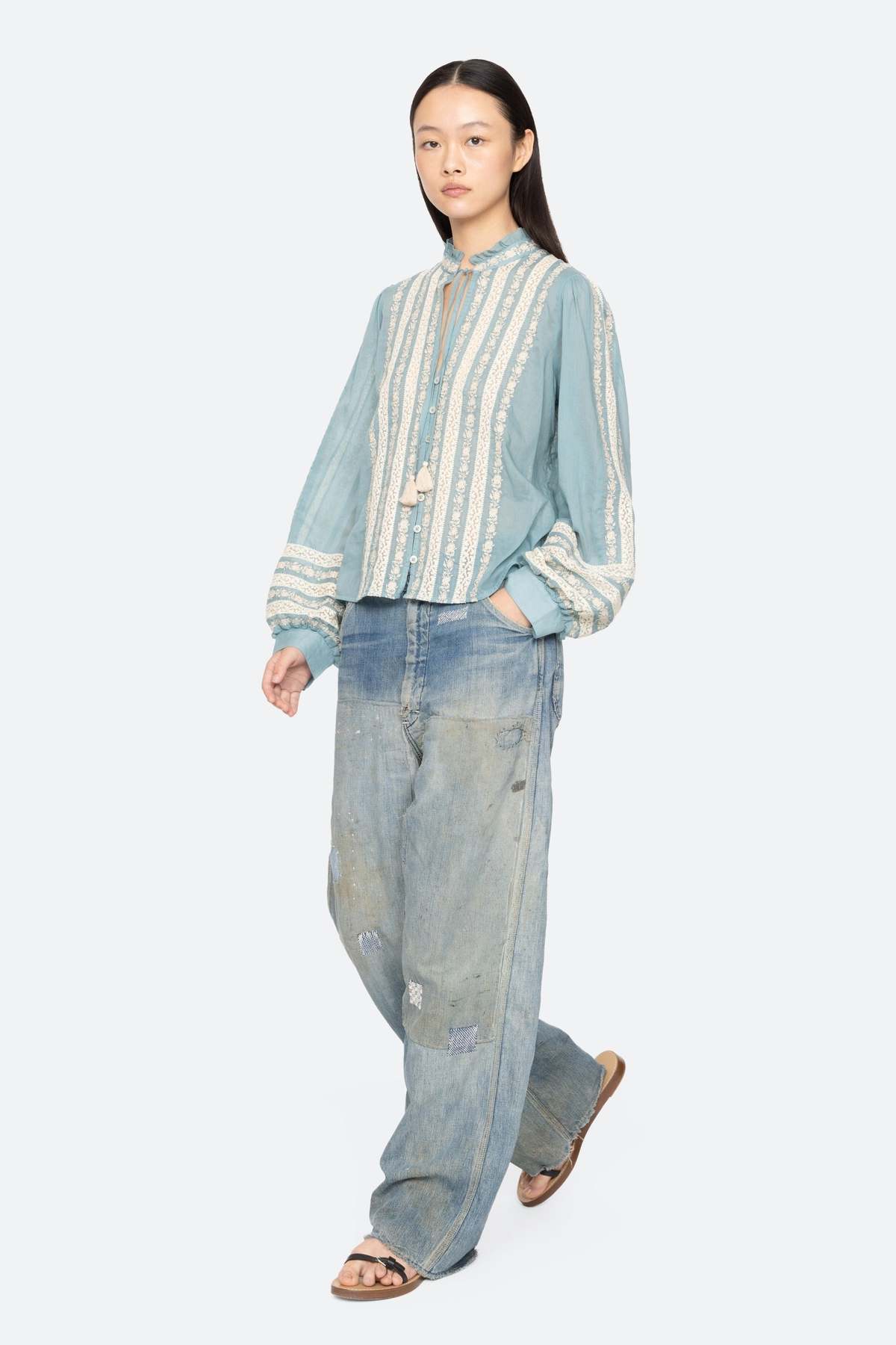 Sea NY Kirsten Print Long Sleeve Top - Sky - Image 1 of 10