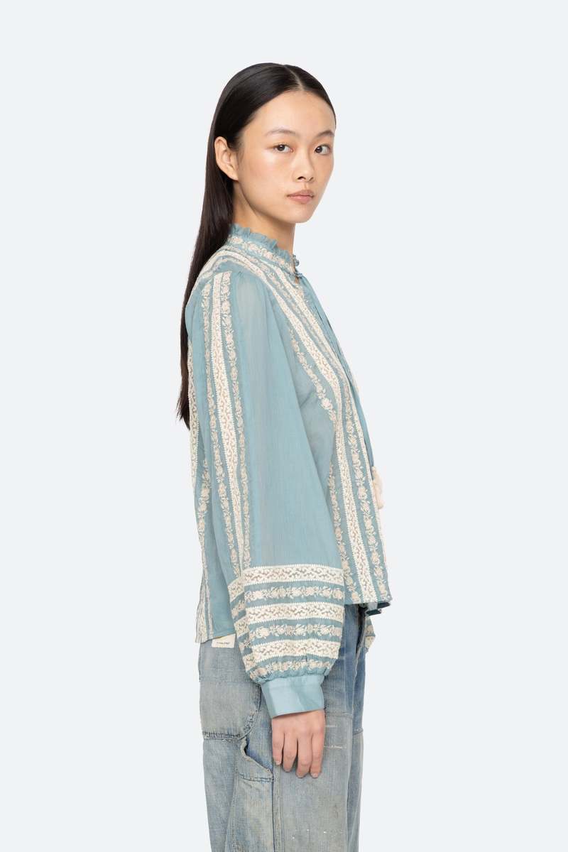 Sea NY Kirsten Print Long Sleeve Top - Sky