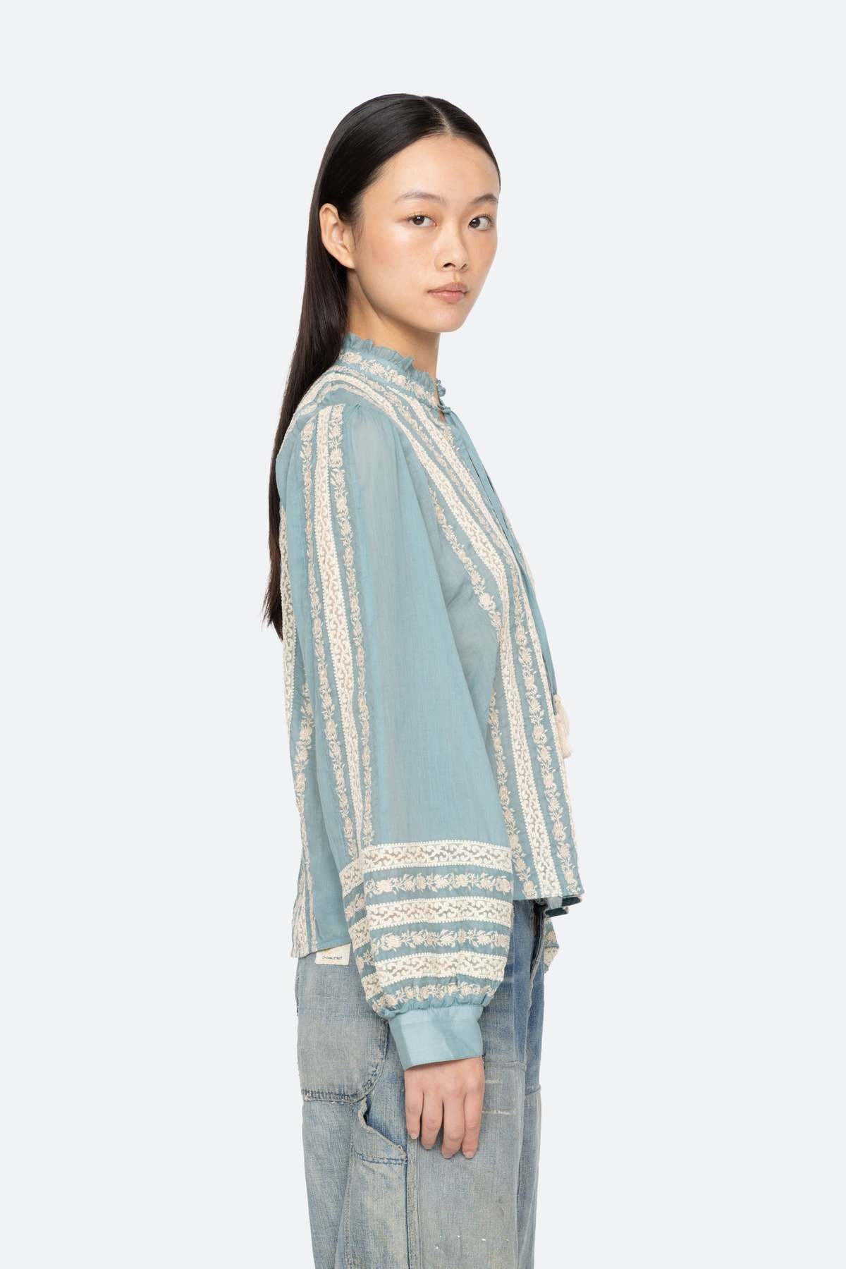 Sea NY Kirsten Print Long Sleeve Top - Sky - Image 3 of 10