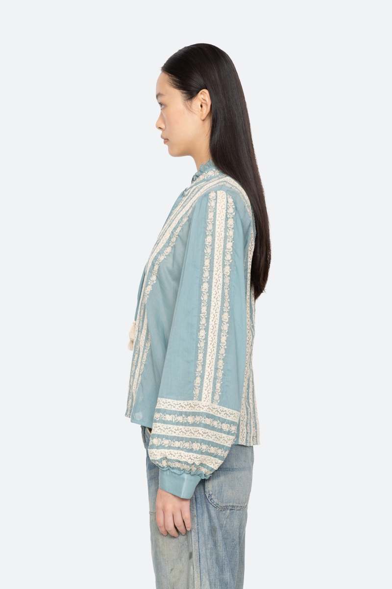 Sea NY Kirsten Print Long Sleeve Top - Sky