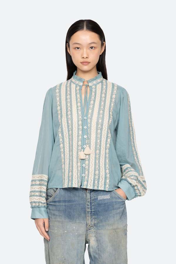 Sea NY Kirsten Print Long Sleeve Top - Sky