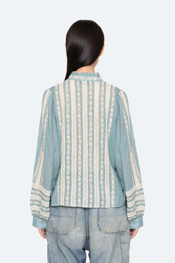 Sea NY Kirsten Print Long Sleeve Top - Sky