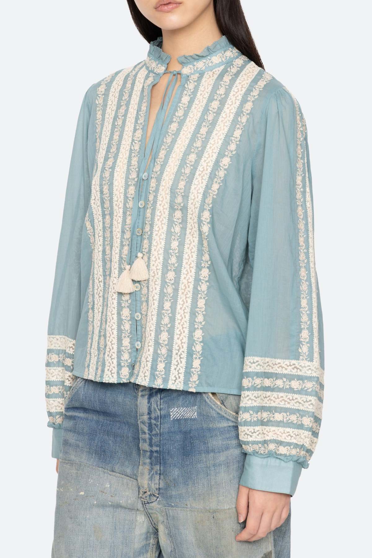 Sea NY Kirsten Print Long Sleeve Top - Sky - Image 10 of 10