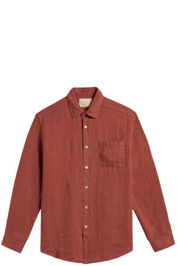 Portuguese Flannel Linen Terracotta Long Sleeve Shirt