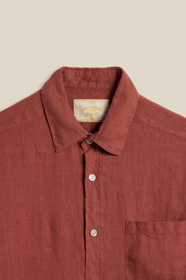Portuguese Flannel Linen Terracotta Long Sleeve Shirt