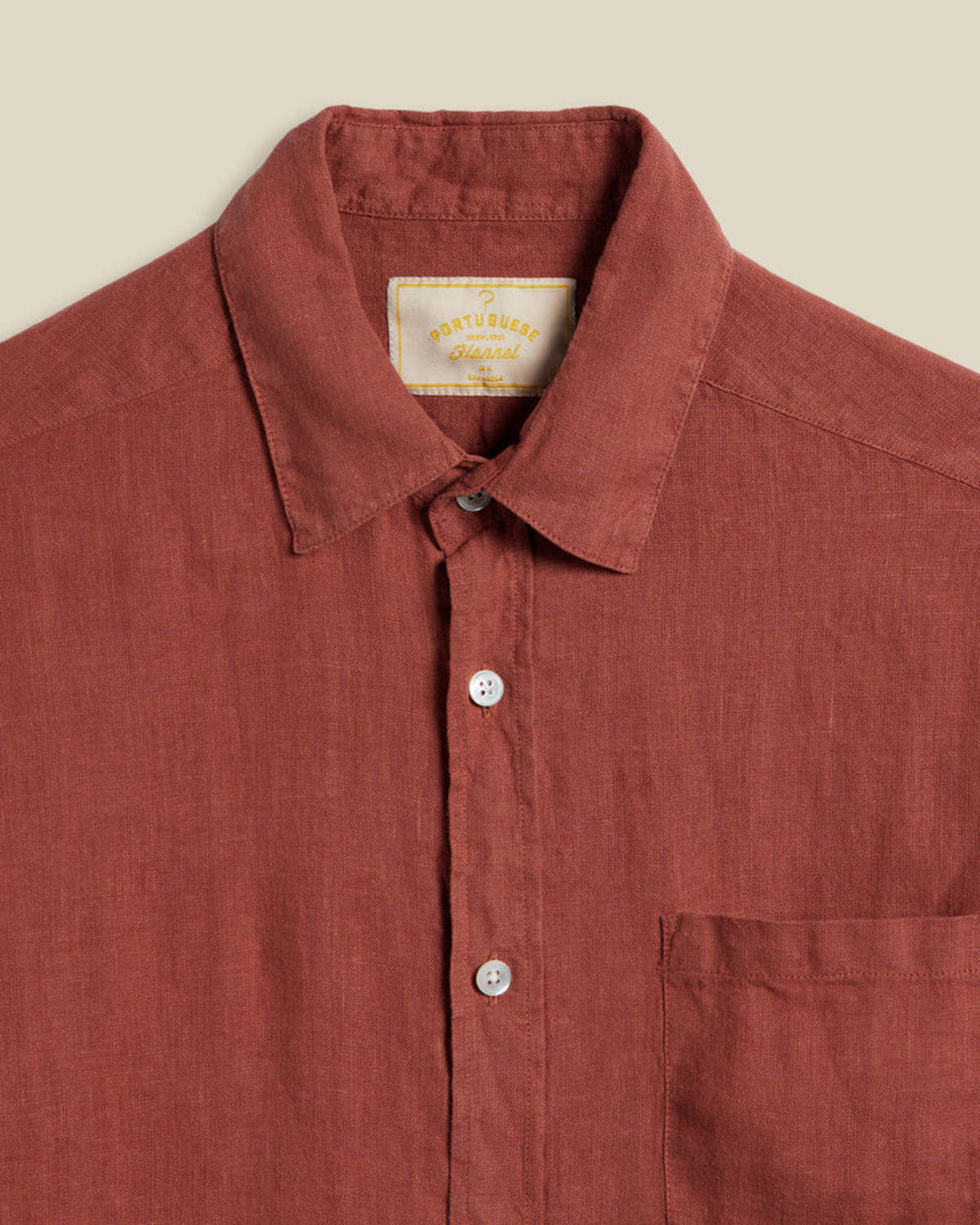 Portuguese Flannel Linen Terracotta Long Sleeve Shirt - Image 2 of 5