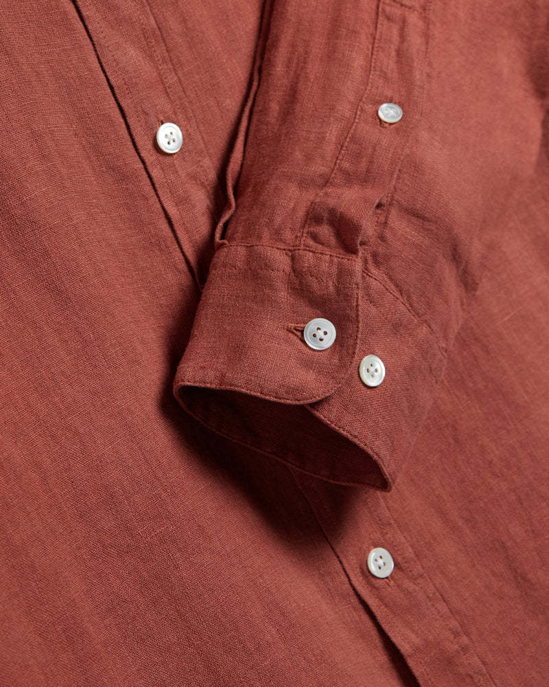 Portuguese Flannel Linen Terracotta Long Sleeve Shirt