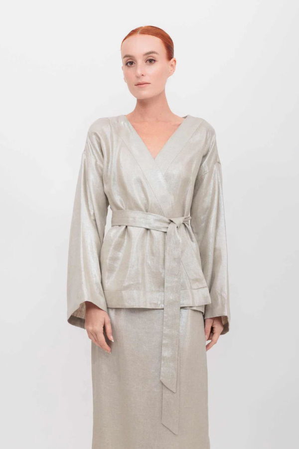 Nary Kimono Wrap Top Shimmer Twill - Champagne