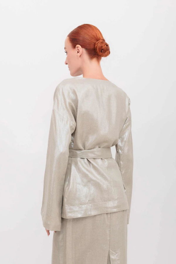 Nary Kimono Wrap Top Shimmer Twill - Champagne