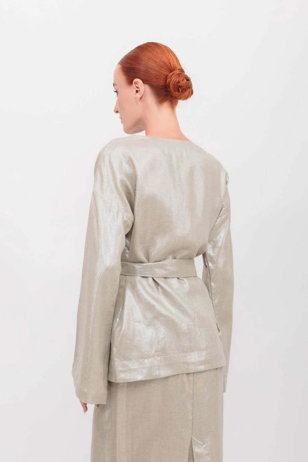 Nary Kimono Wrap Top Shimmer Twill - Champagne - Image 2 of 2