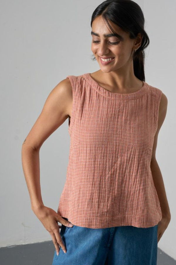Bibico Pippa Sleeveless Top Little Check - Rust