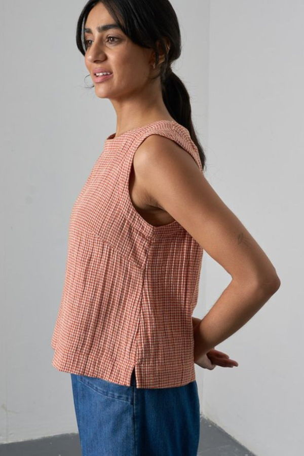 Bibico Pippa Sleeveless Top Little Check - Rust