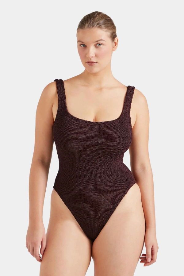 Hunza G Square Neck One Piece Swimsuit - Metallic Chocolate