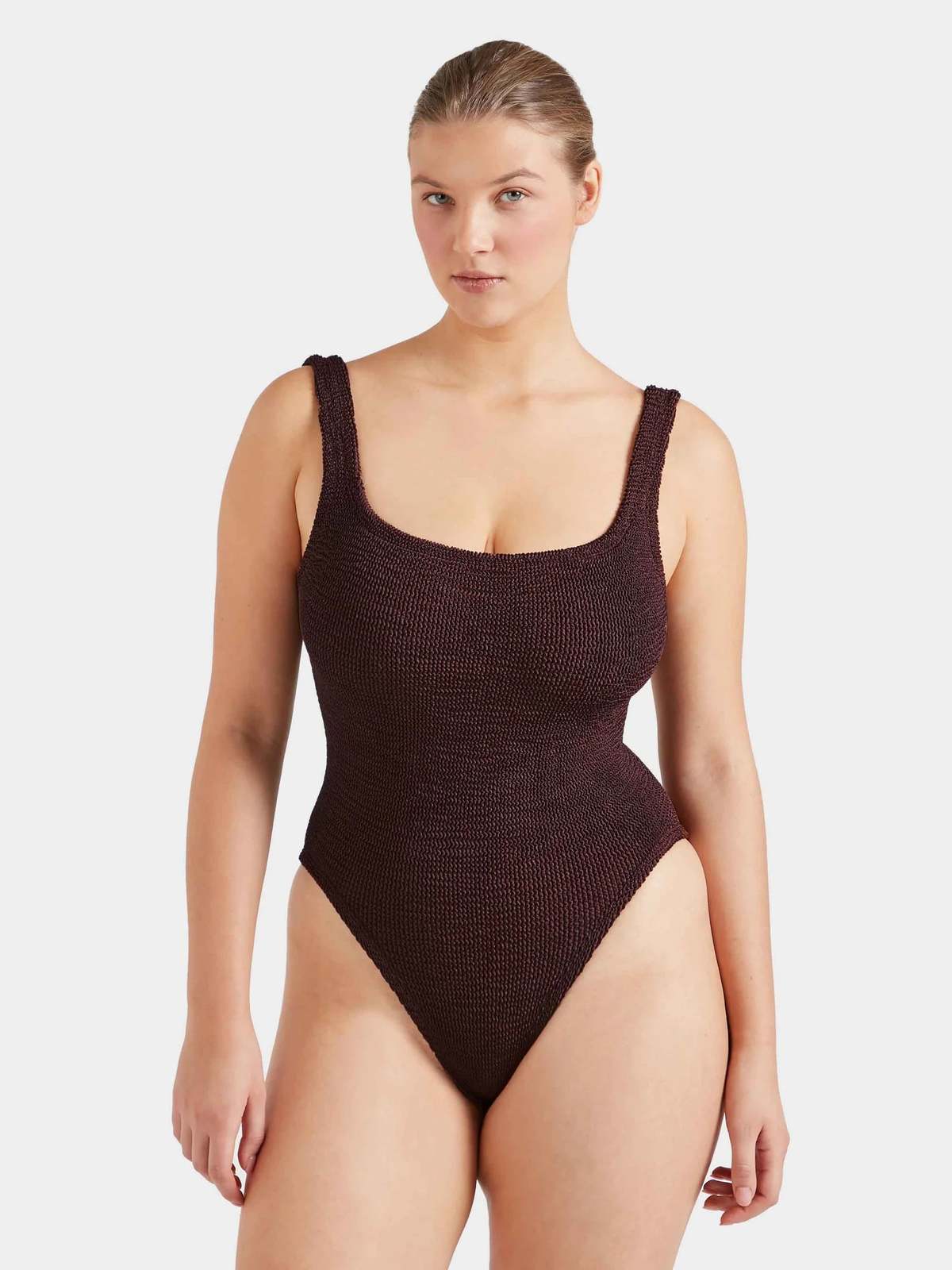 Hunza G Square Neck One Piece Swimsuit - Metallic Chocolate - Image 1 of 2