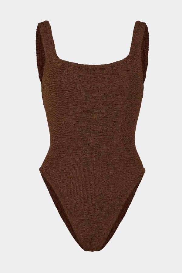 Hunza G Square Neck One Piece Swimsuit - Metallic Chocolate