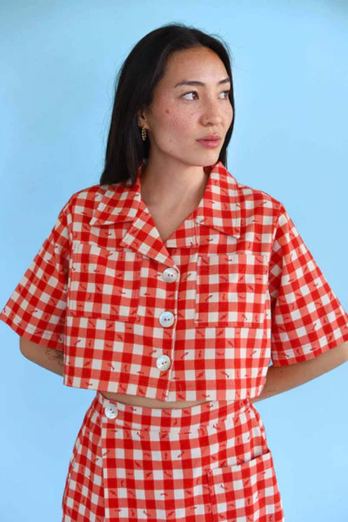 Noble Shell Utility Shirt In Gingham Fishies - Image 1 of 5
