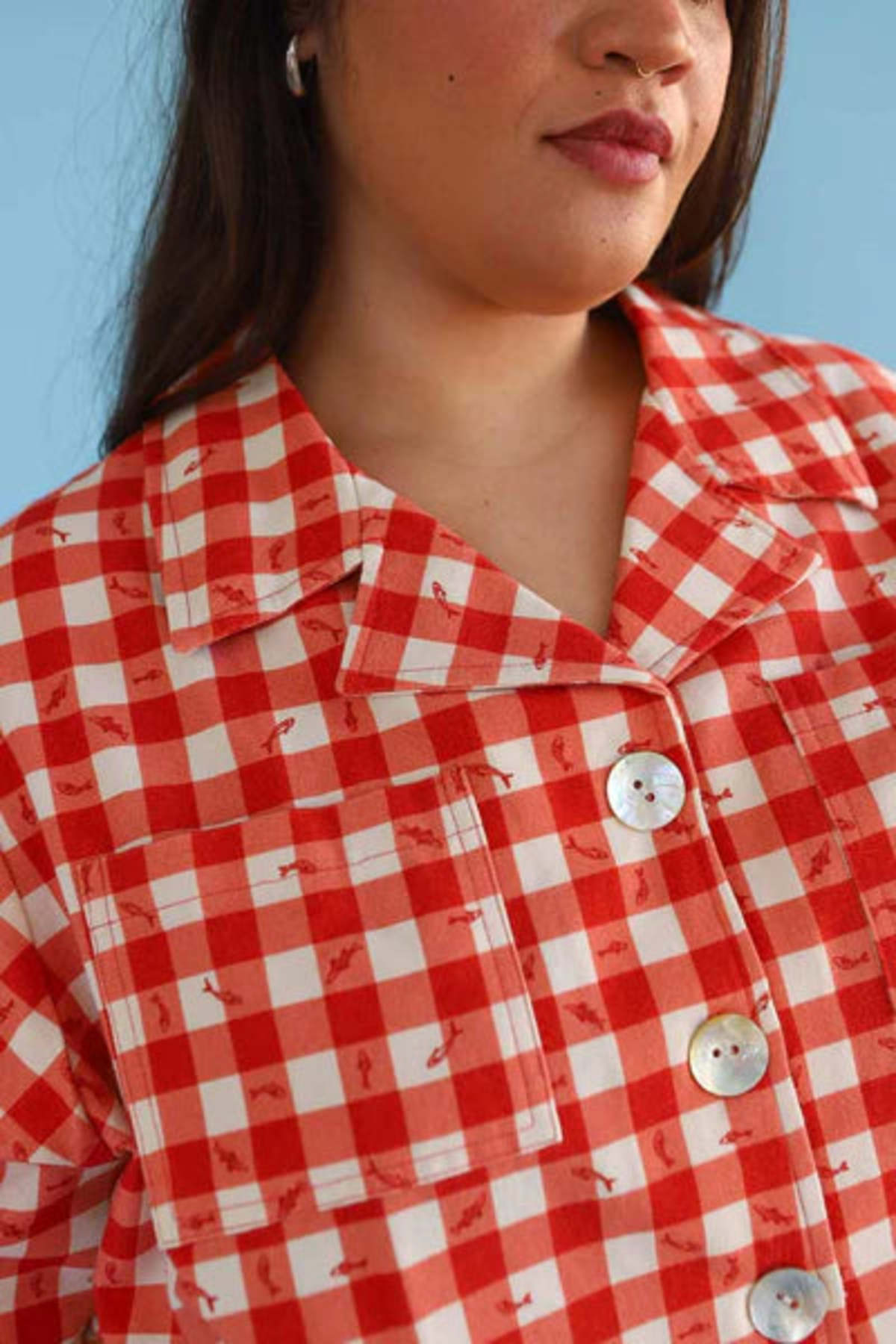 Noble Shell Utility Shirt In Gingham Fishies - Image 3 of 5