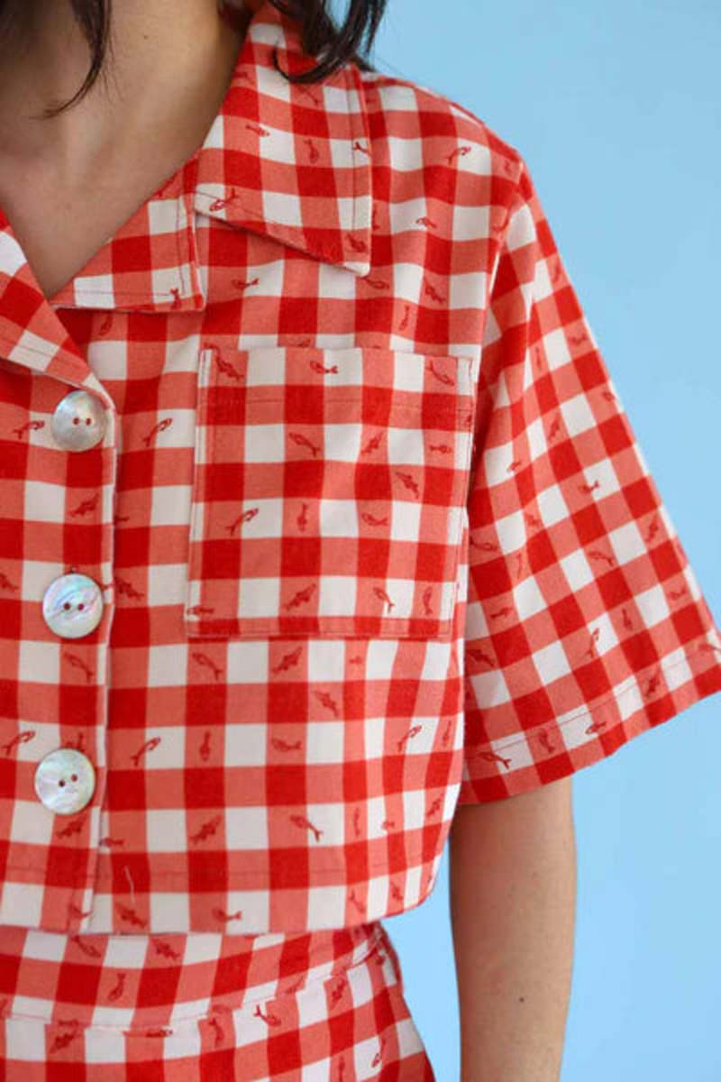 Noble Shell Utility Shirt In Gingham Fishies