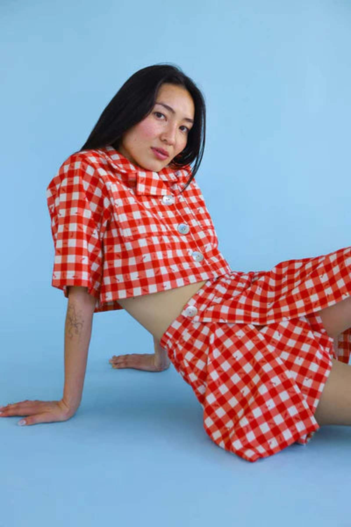 Noble Shell Utility Skort in Gingham Fishies - Image 3 of 5