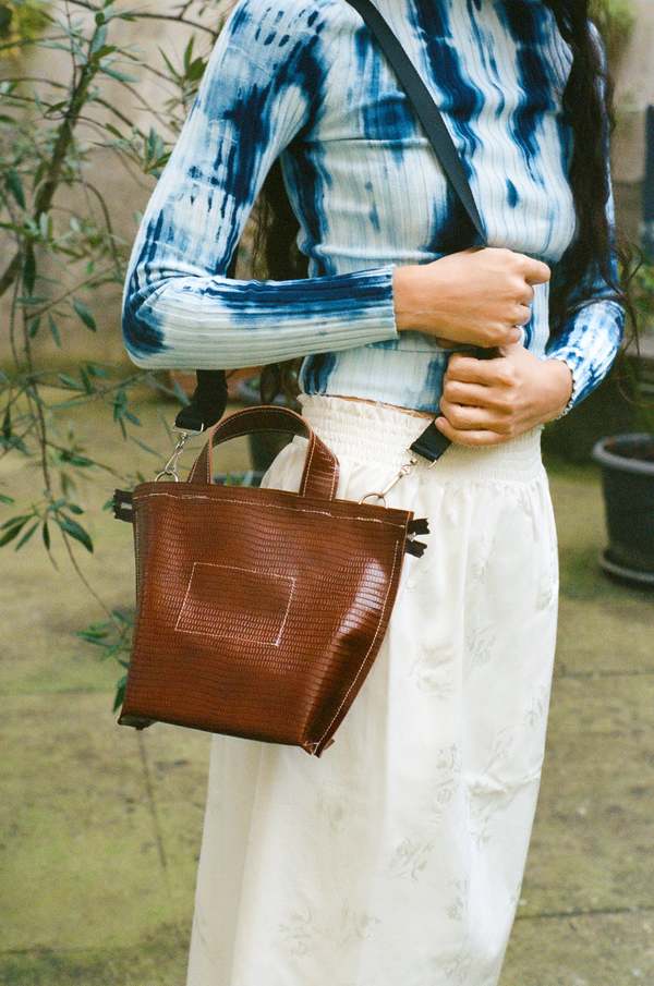 Camiel Fortgens Mini Shopper In Brown Croc Leather Bag