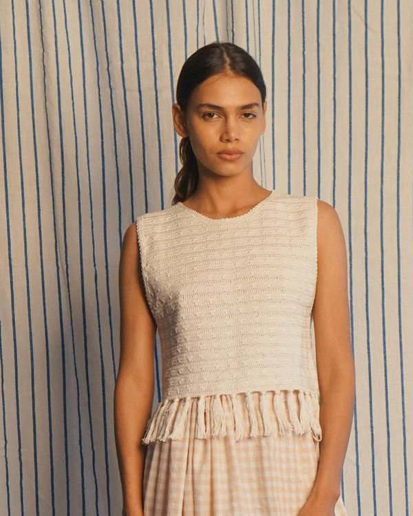 PROCHE Fringe Hem Crocheted Vest - Cream