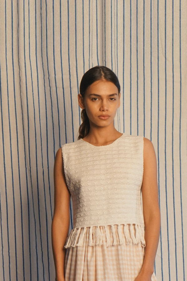 PROCHE Fringe Hem Crocheted Vest - Cream