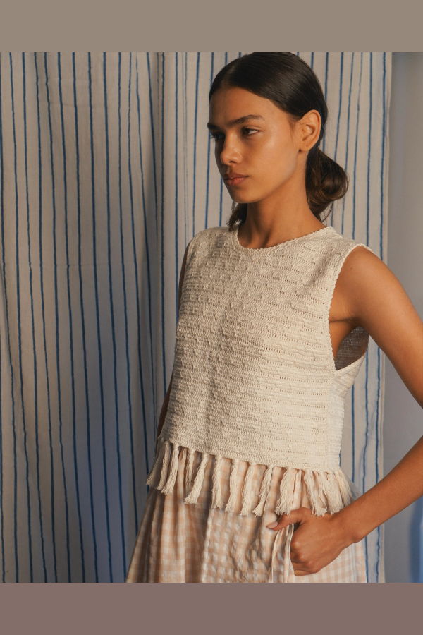 PROCHE Fringe Hem Crocheted Vest - Cream