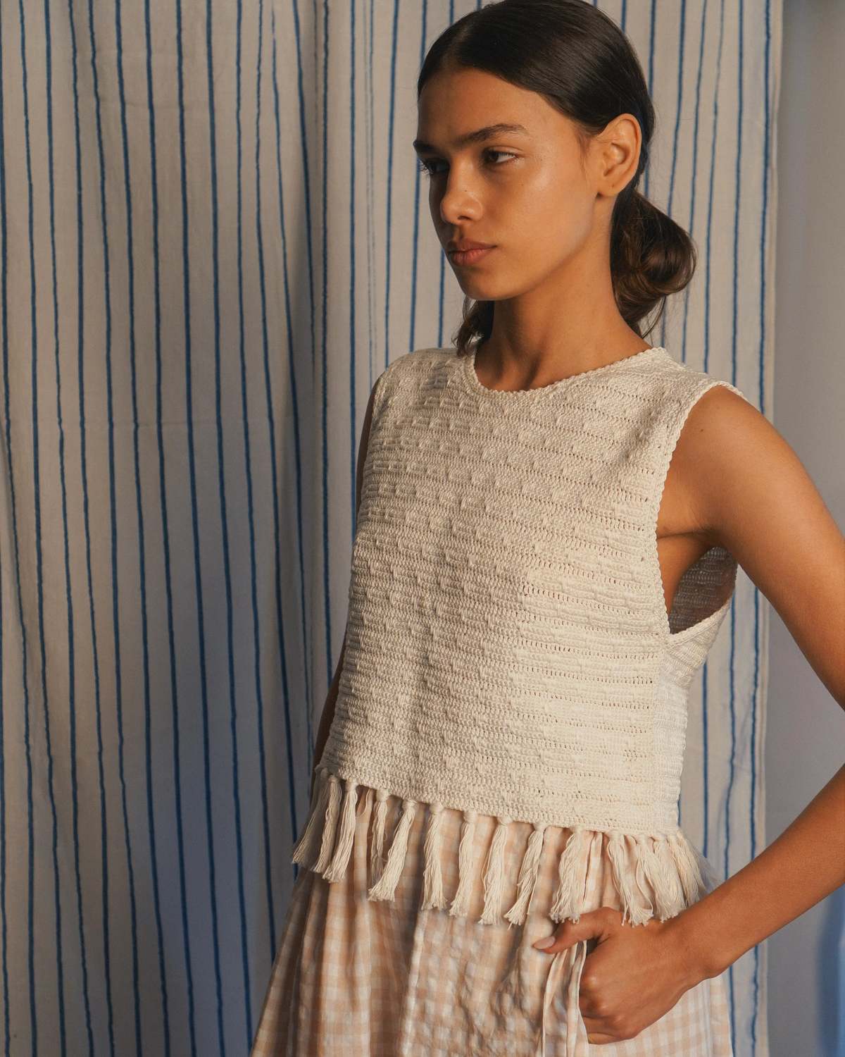 PROCHE Fringe Hem Crocheted Vest - Cream - Image 2 of 4