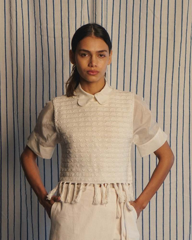PROCHE Fringe Hem Crocheted Vest - Cream