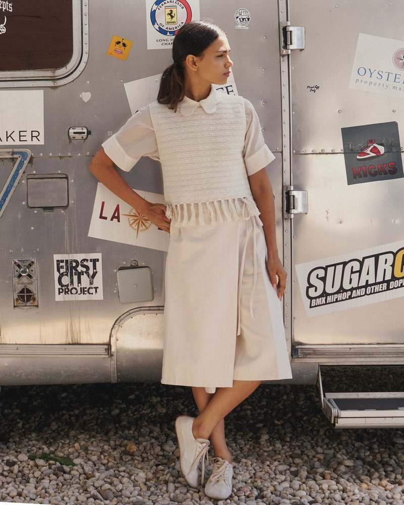 PROCHE Fringe Hem Crocheted Vest - Cream