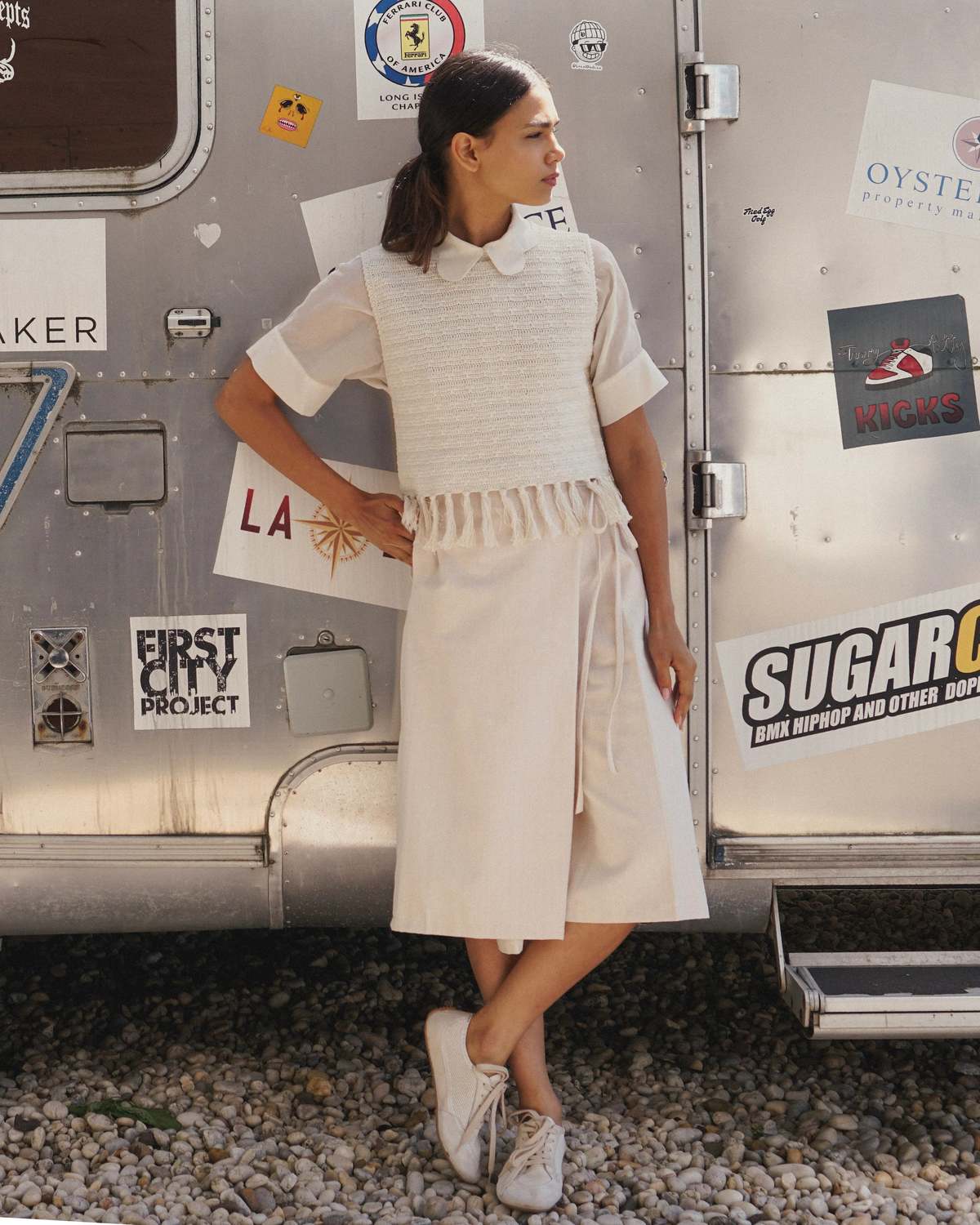 PROCHE Fringe Hem Crocheted Vest - Cream - Image 4 of 4