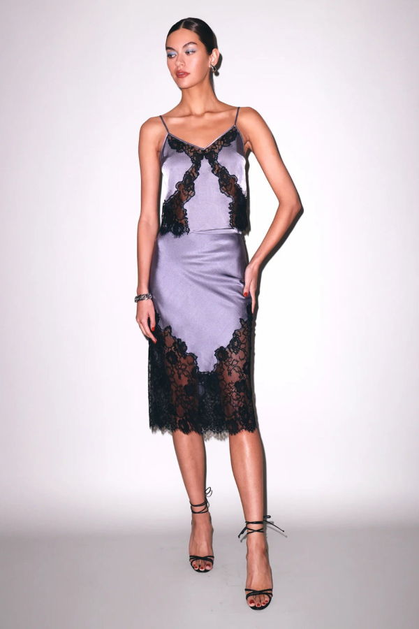 Fleur du Mal Juliet Lace Silk Skirt - Lavender