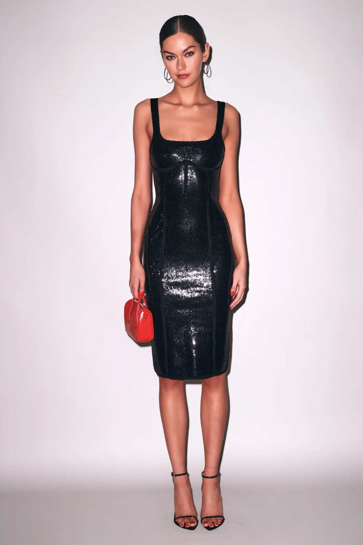 Fleur du Mal Sequin Knit Bodycon Midi Dress - Black - Image 1 of 6