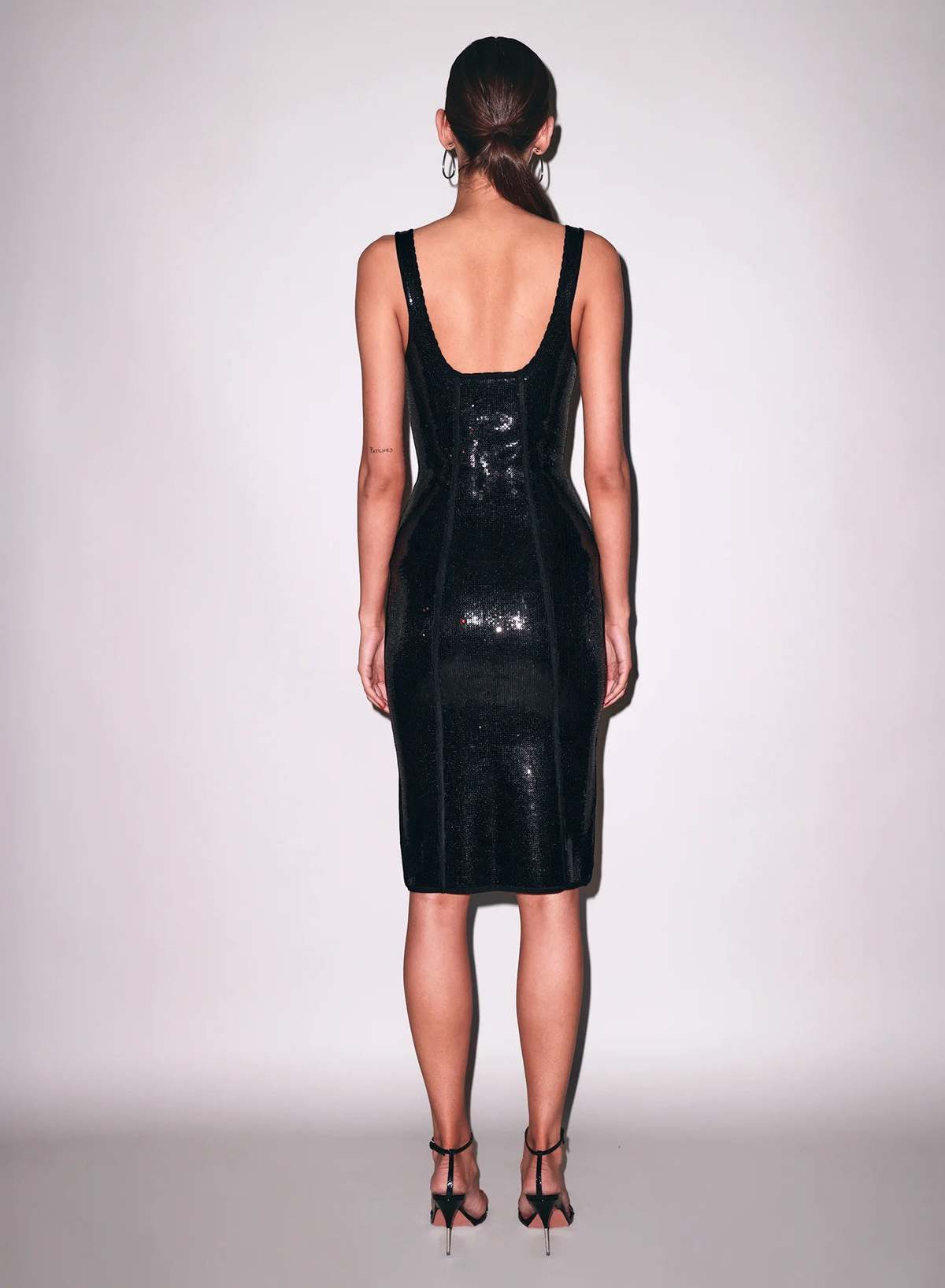 Fleur du Mal Sequin Knit Bodycon Midi Dress - Black - Image 5 of 6