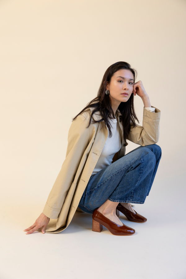 Huma Blanco Salvador Block Heel Crinkle Patent Heels