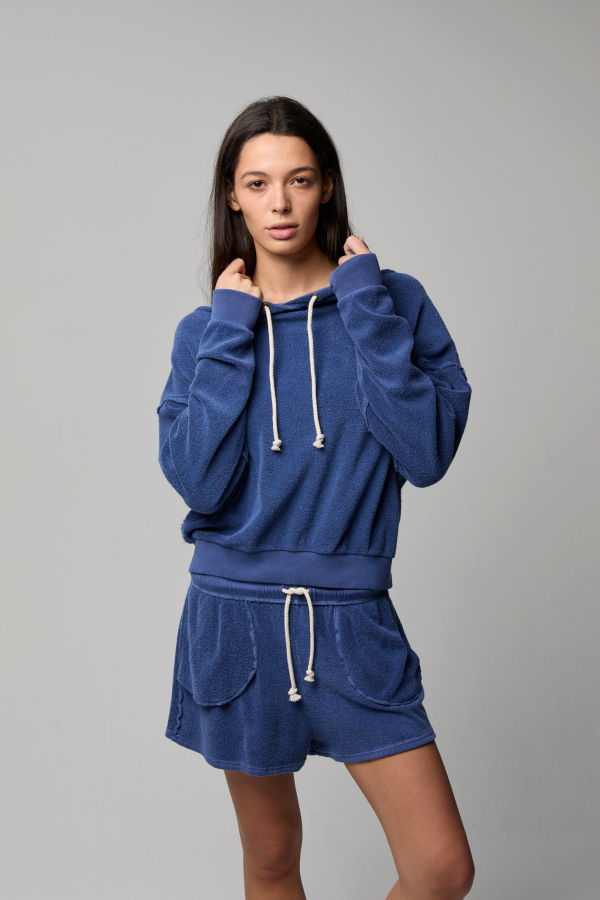 Asher Hazel Cotton Sherpa Hoodie - Blue Haze