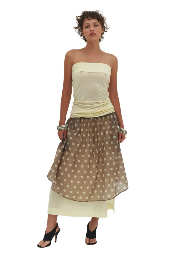 Find Me Now Haenim Polka Dot Skirt - Cream/Mocha