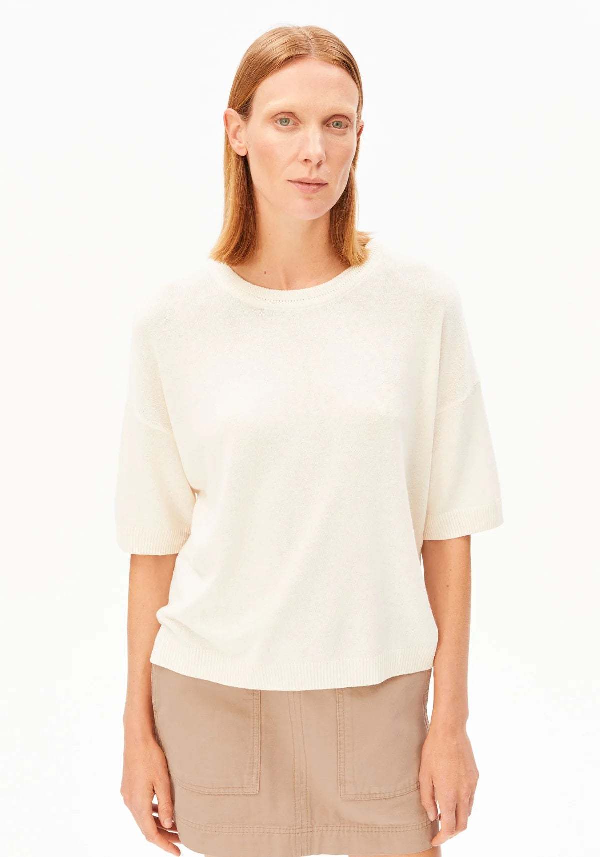 Armedangels Short Sleeve Linen Blend Knit Sweater - Undyed - Image 1 of 6