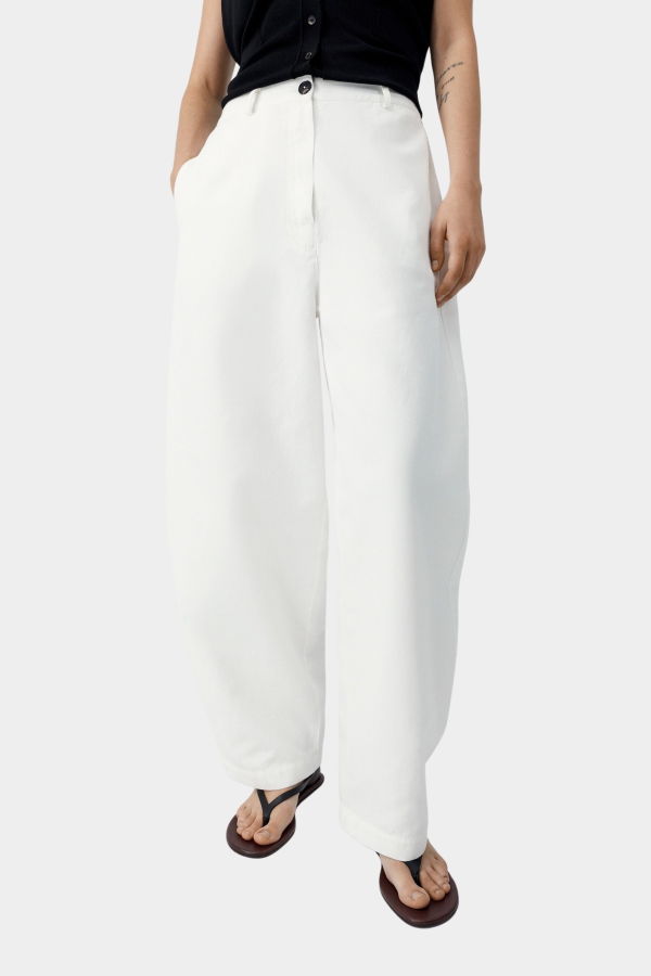 Cordera Cotton & Linen Curved Pants - White