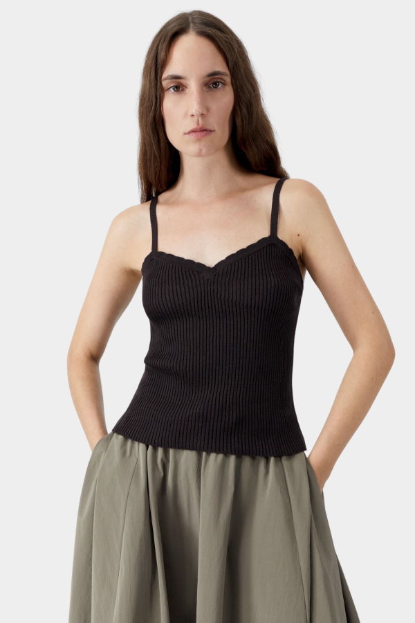 Cordera Cotton & Silk Ribbed Tank Top - Brown
