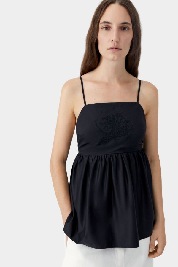 Cordera Cotton Embroidered Top - Black